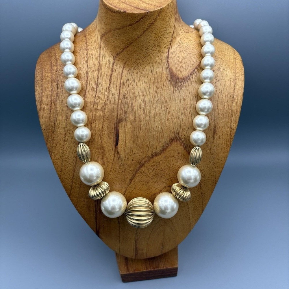 Vintage Napier Staement Necklace Faux Pearls Gold